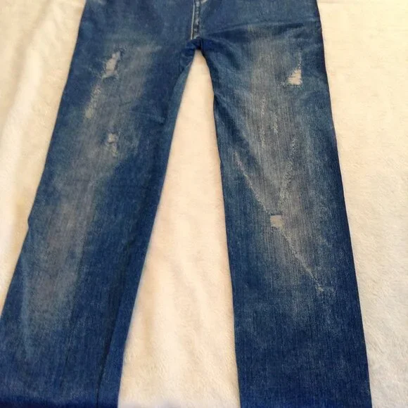 Style Blue leggings w fuax print on legs M NWOT - Picture 3 of 5